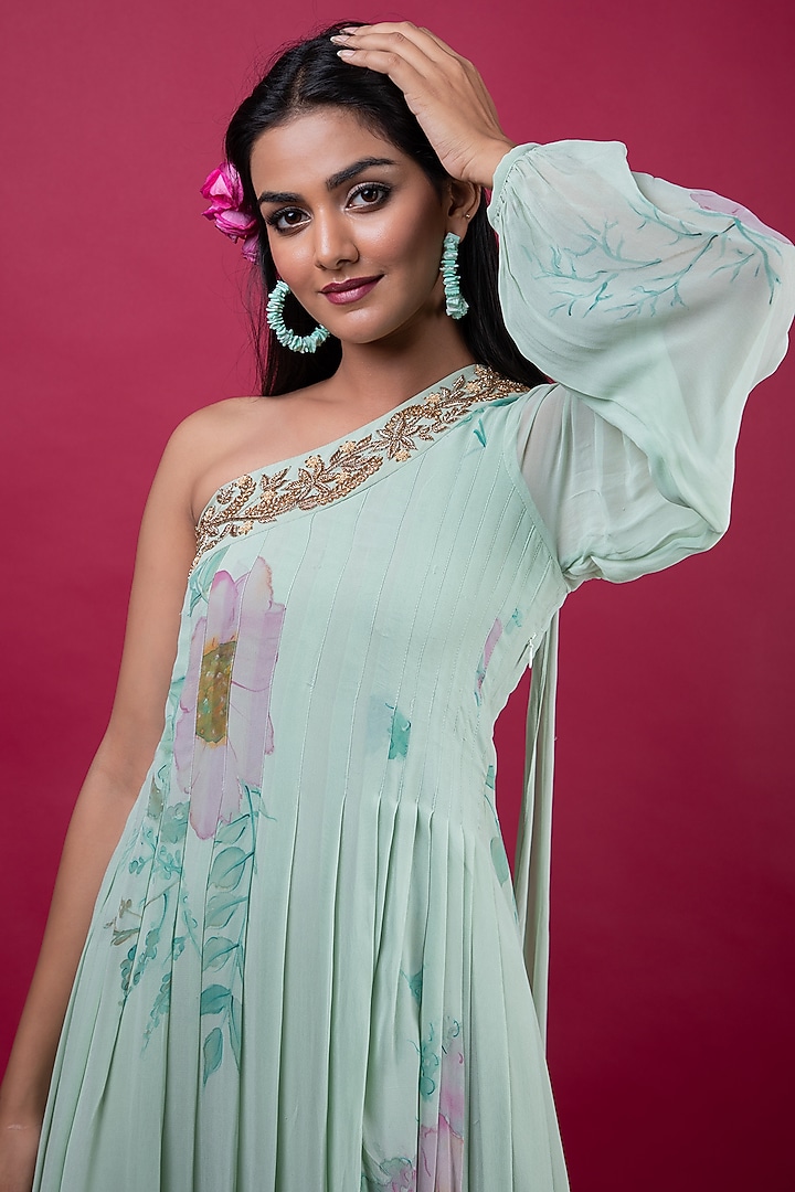 Glass Blue Hand Painted Cocktail Dress by Suti Dhaaga at Pernia's Pop Up Shop