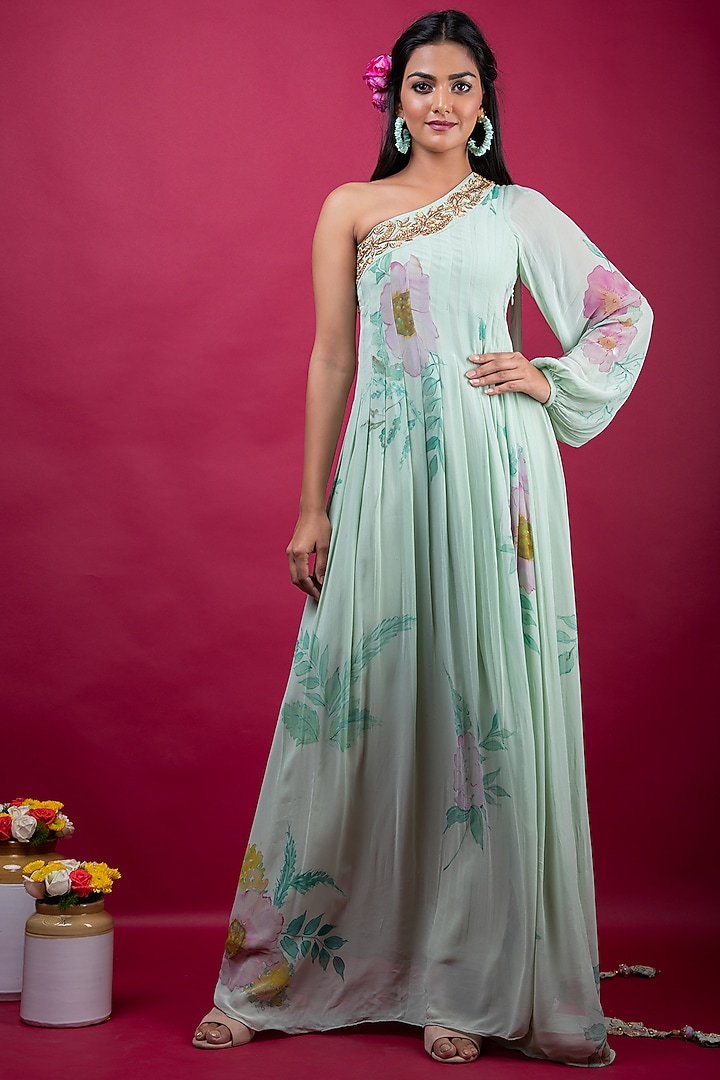 Glass Blue Hand Painted Cocktail Dress by Suti Dhaaga at Pernia's Pop Up Shop
