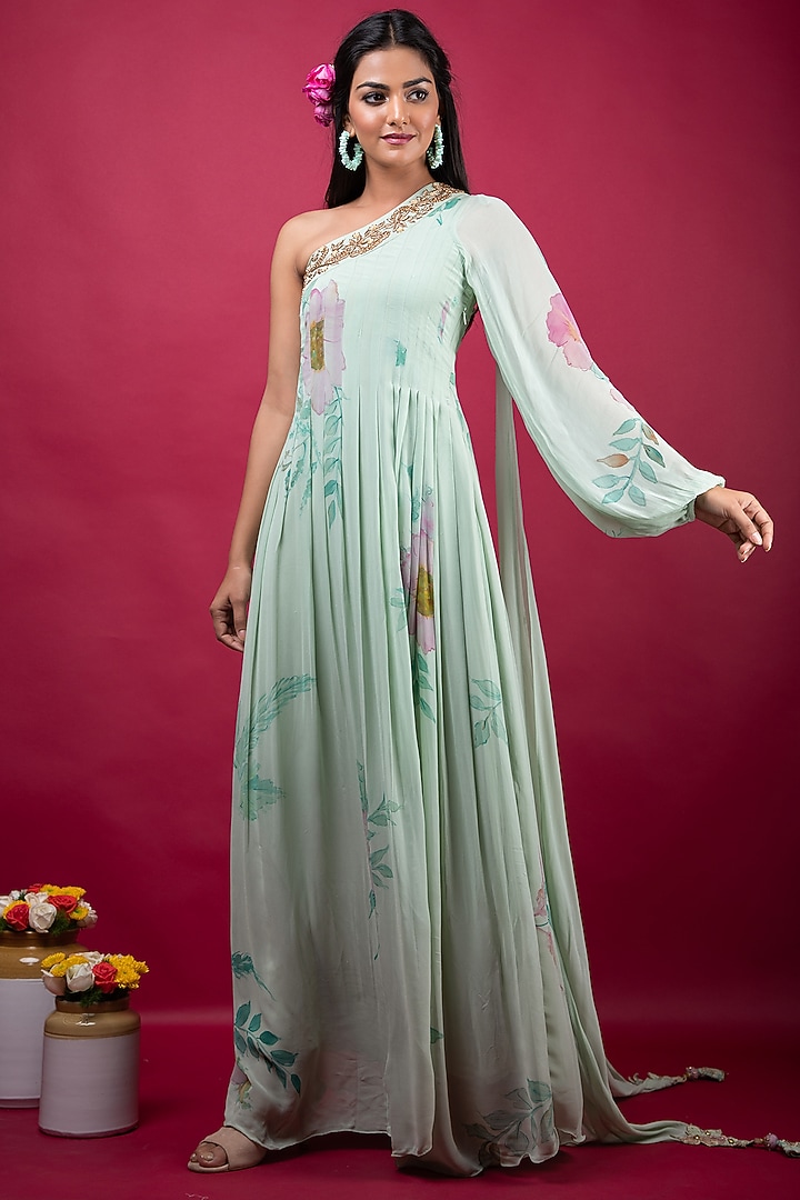 Glass Blue Hand Painted Cocktail Dress by Suti Dhaaga at Pernia's Pop Up Shop