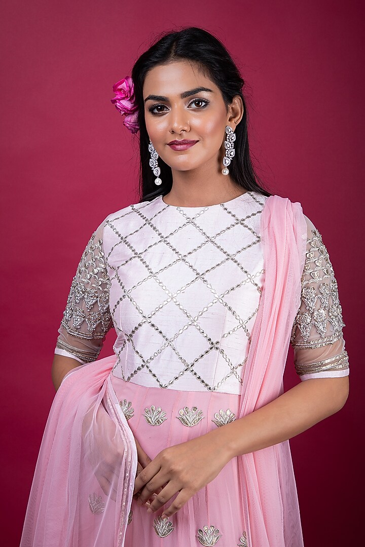 Pink Embroidered Bridal Anarkali Set by Suti Dhaaga at Pernia's Pop Up Shop