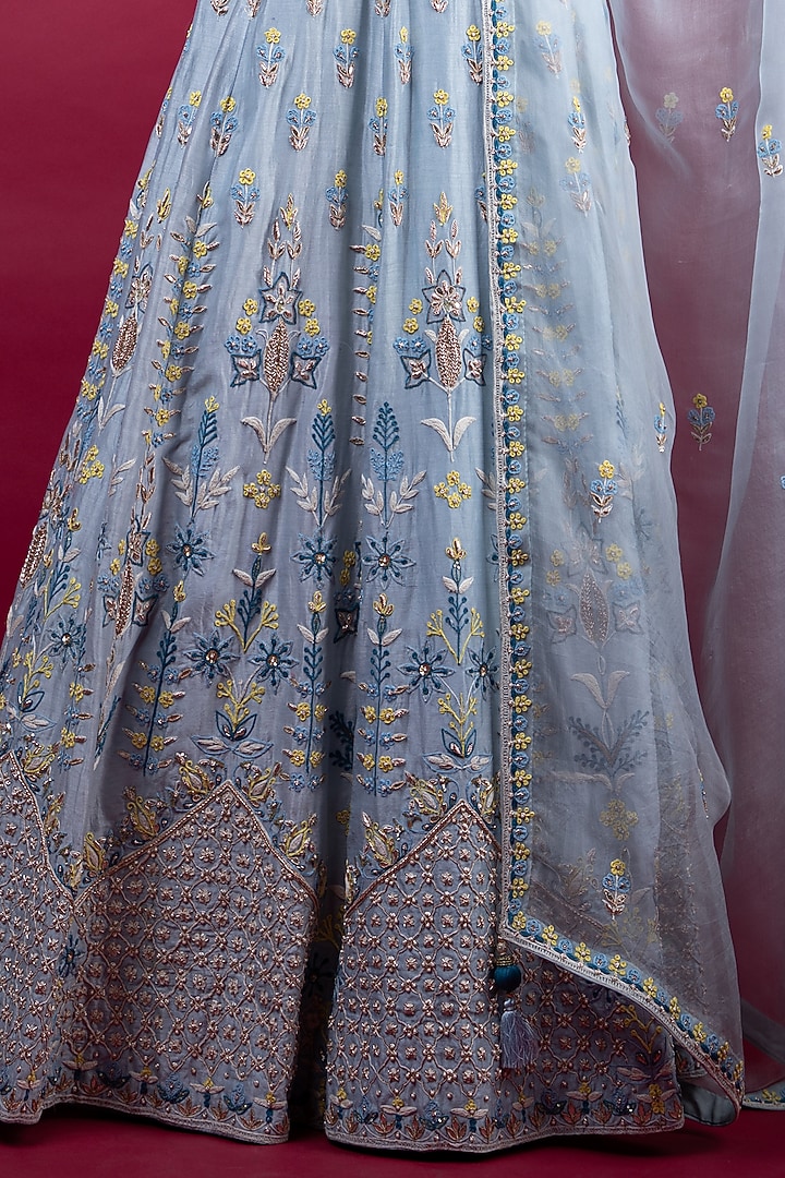 Blue Embroidered Bridal Anarkali Set by Suti Dhaaga at Pernia's Pop Up Shop