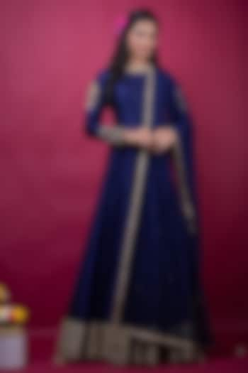 Royal Blue Embroidered Anarkali Set by Suti Dhaaga