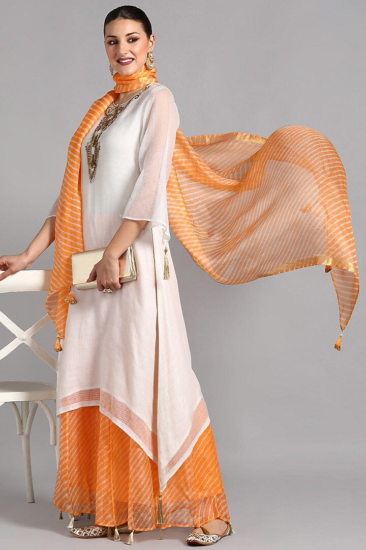 Peach Kota Doriya Party Wear Sharara Set by Suti Dhaaga at Pernia's Pop Up Shop