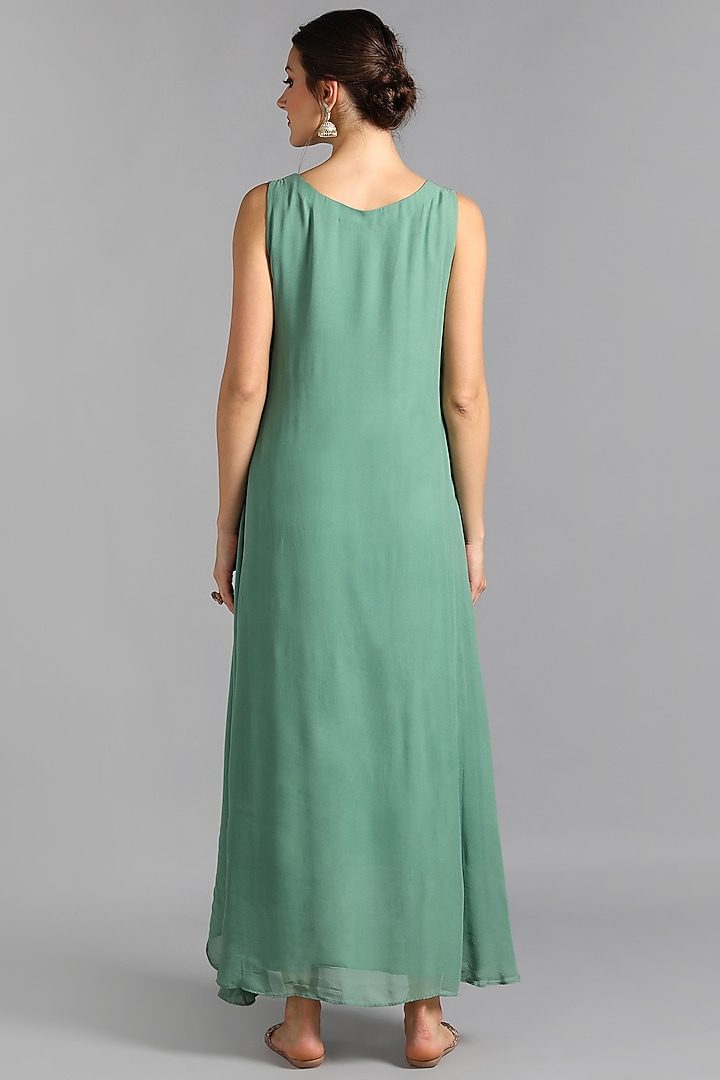 Green Hand Embroidered Summer Dress by Suti Dhaaga at Pernia's Pop Up Shop
