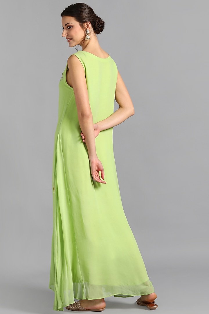 Green Georgette Embroidered Summer Dress by Suti Dhaaga at Pernia's Pop Up Shop