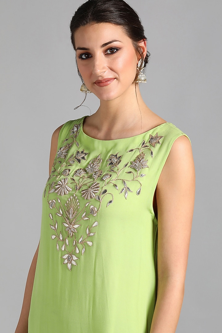 Green Georgette Embroidered Summer Dress by Suti Dhaaga at Pernia's Pop Up Shop