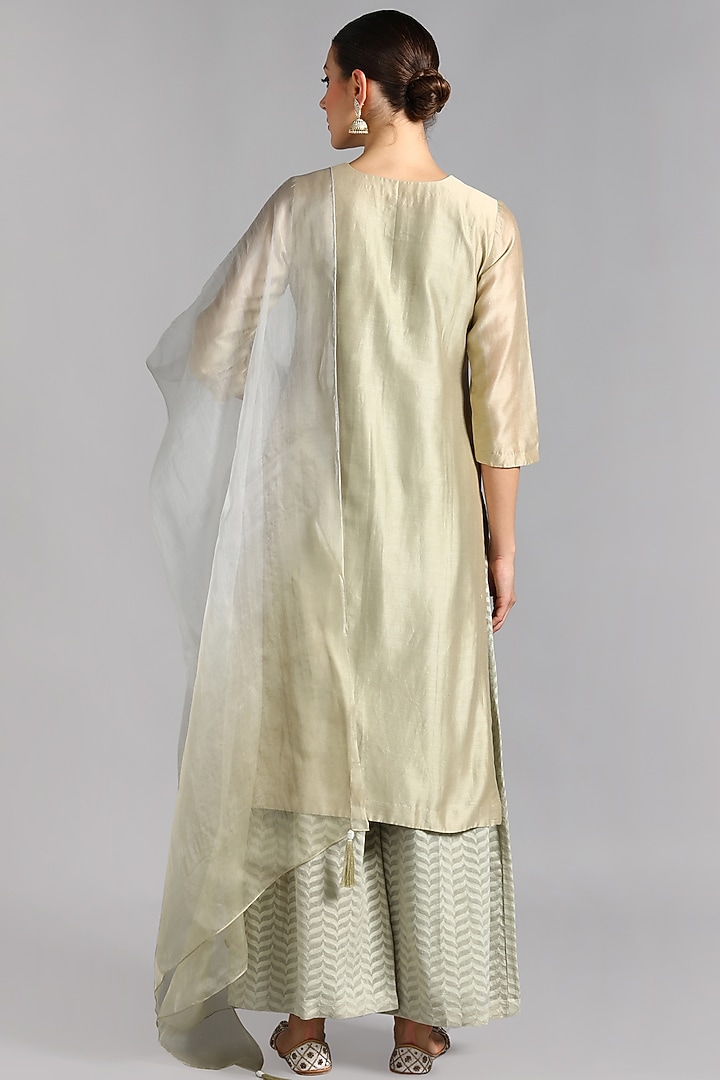 Champagne Hand Embroidered Kurta Set by Suti Dhaaga at Pernia's Pop Up Shop