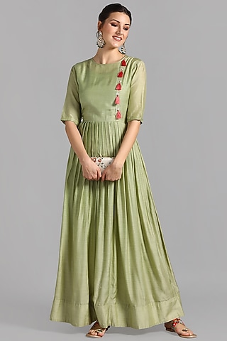 Champagne Cotton Silk Dress by Suti Dhaaga