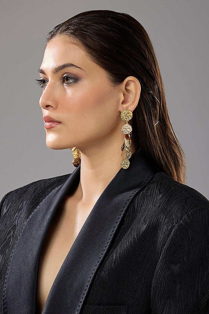 Gold Plated Medallion Dangler Earrings by SUCRA at Pernia's Pop Up Shop