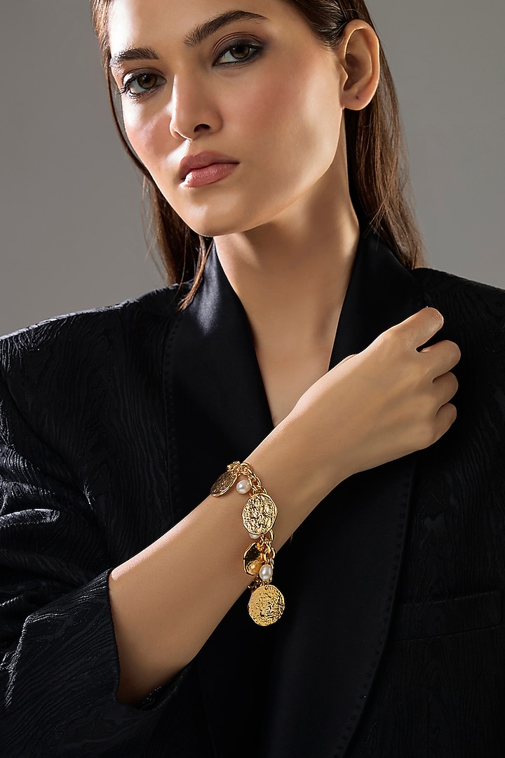 Gold Plated Hammered Coin & Freshwater Pearl Bracelet by SUCRA at Pernia's Pop Up Shop