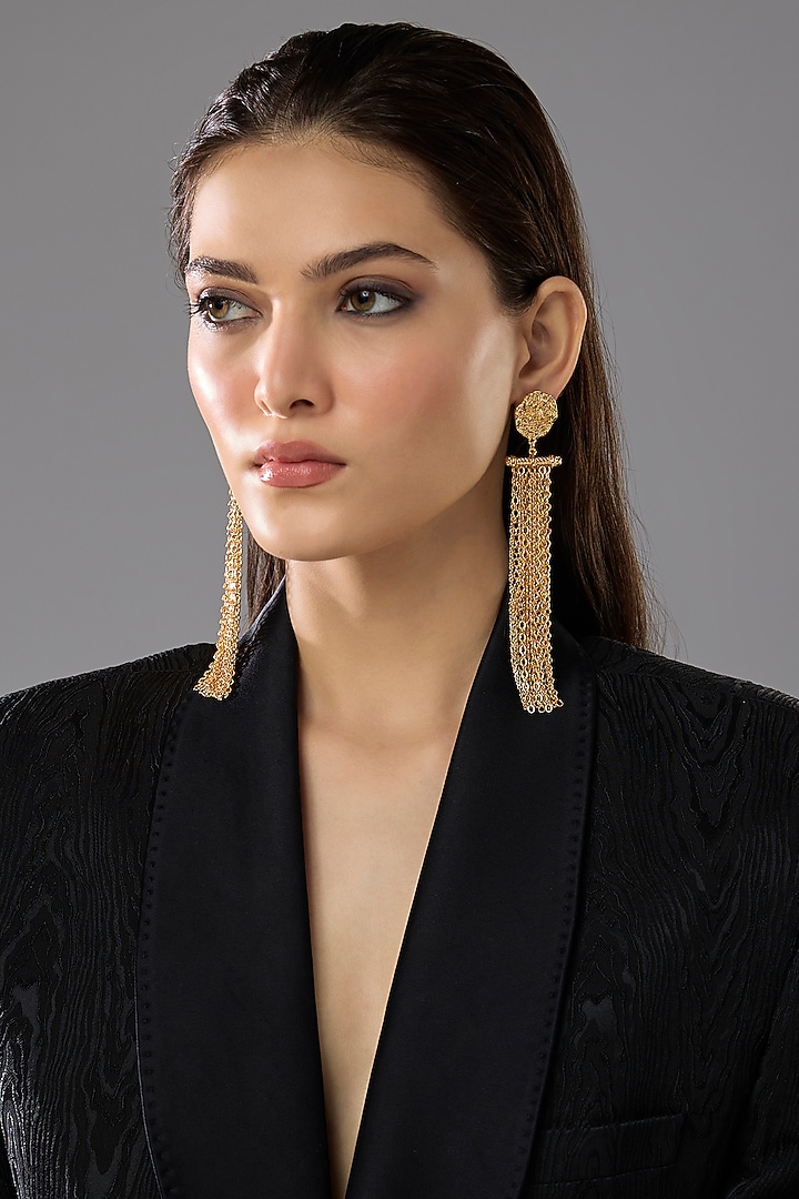Gold Plated Tassel Drape Earrings by SUCRA at Pernia's Pop Up Shop