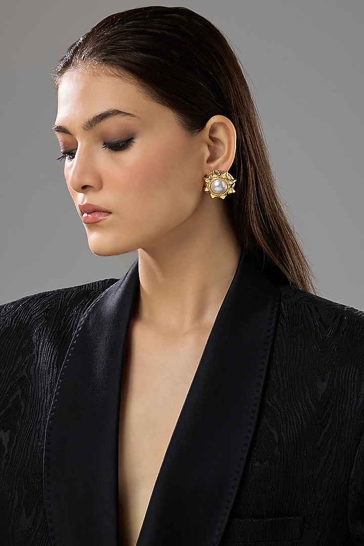 Gold Plated Faux Pearl Stud Earrings by SUCRA at Pernia's Pop Up Shop