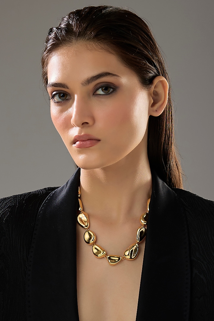 Gold Finish Beaded Pebble Necklace by SUCRA at Pernia's Pop Up Shop