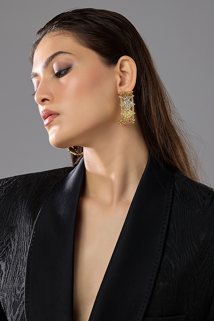 Gold Finish Coin Hoop Earrings by SUCRA at Pernia's Pop Up Shop