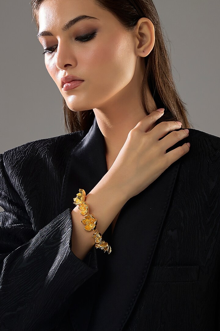 Gold Finish Floral Motif Blossom Bracelet by SUCRA at Pernia's Pop Up Shop
