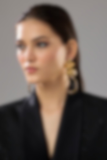 Gold Finish Floral Dangler Earrings by SUCRA at Pernia's Pop Up Shop