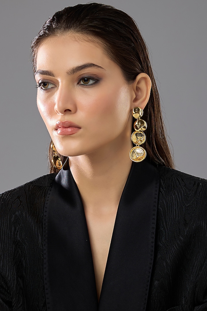 Gold Finish Cascade Disc Dangler Earrings by SUCRA at Pernia's Pop Up Shop