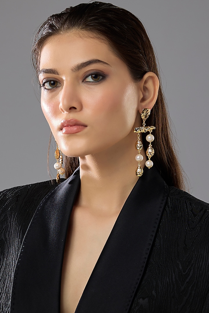 Gold Plated Freshwater Pearl Dangler Earrings by SUCRA at Pernia's Pop Up Shop