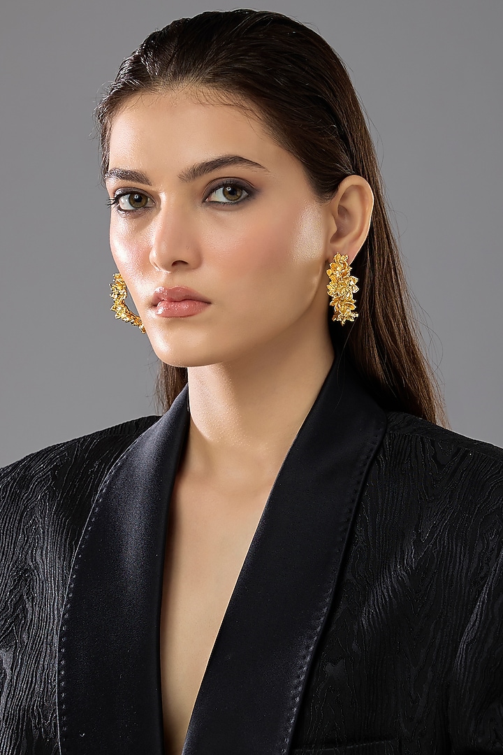 Gold Finish Blossom Hoop Earrings by SUCRA at Pernia's Pop Up Shop