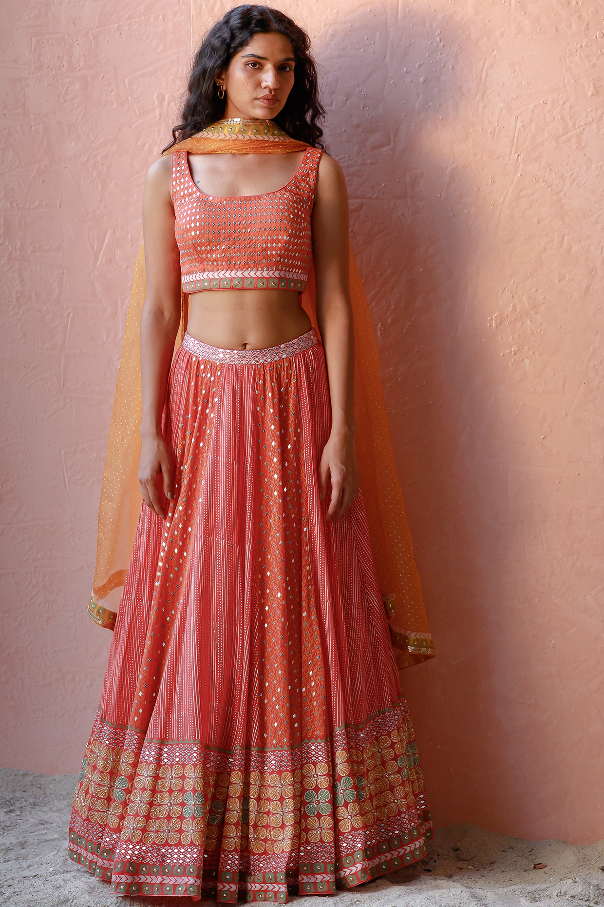 Rust Embroidered Wedding Lehenga Set by Surbhi Gupta at Pernia's Pop Up Shop