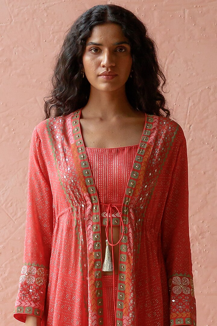 Rust Embroidered Cape Set by Surbhi Gupta at Pernia's Pop Up Shop