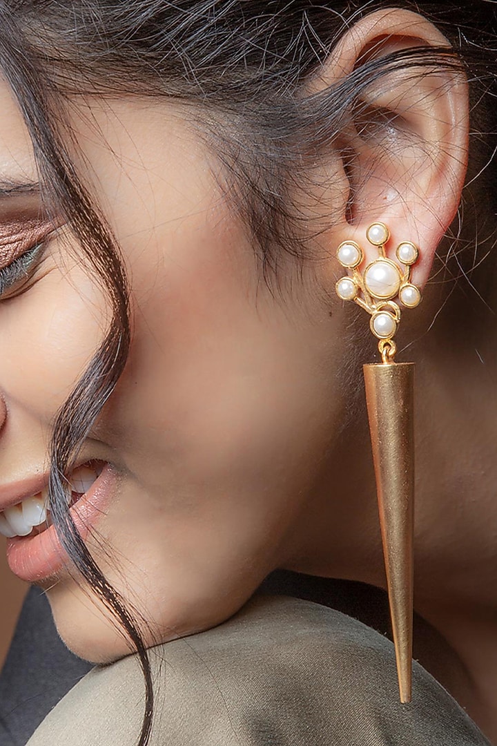 Gold Plated Pearl Cluster Cone Earrings by Suhani Pittie at Pernia's Pop Up Shop