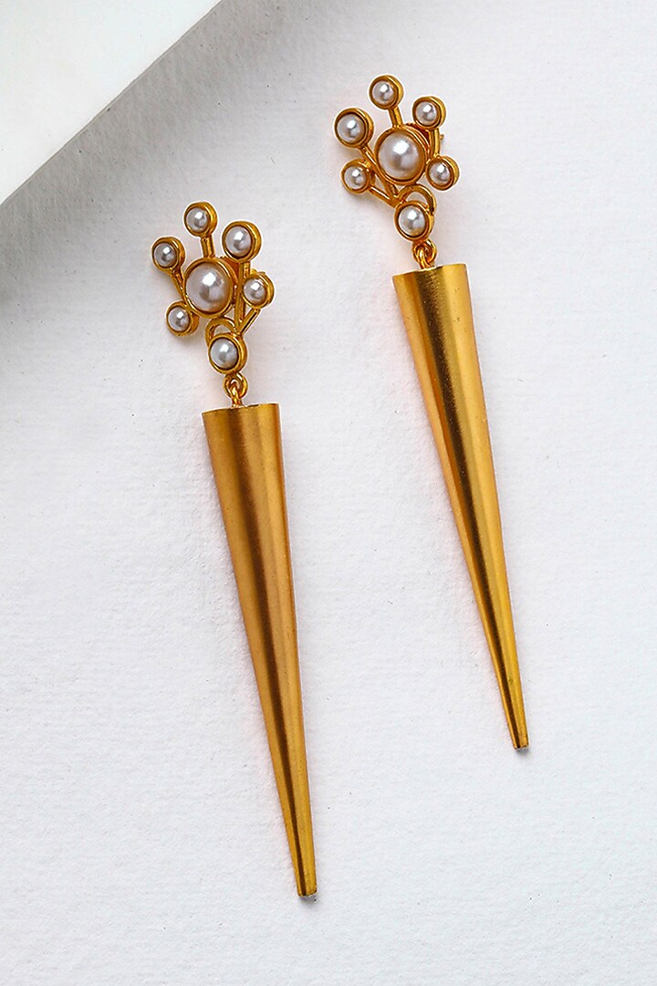 Gold Plated Pearl Cluster Cone Earrings by Suhani Pittie at Pernia's Pop Up Shop