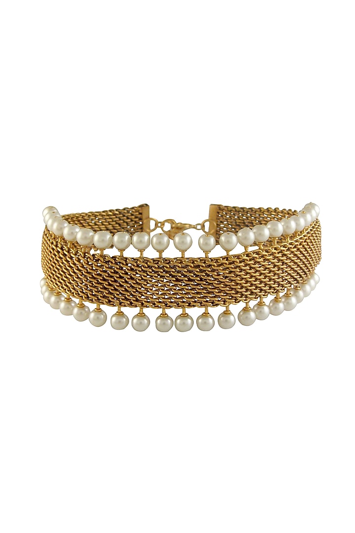 Gold Plated Pearl Mesh Choker Necklace by Suhani Pittie at Pernia's Pop Up Shop