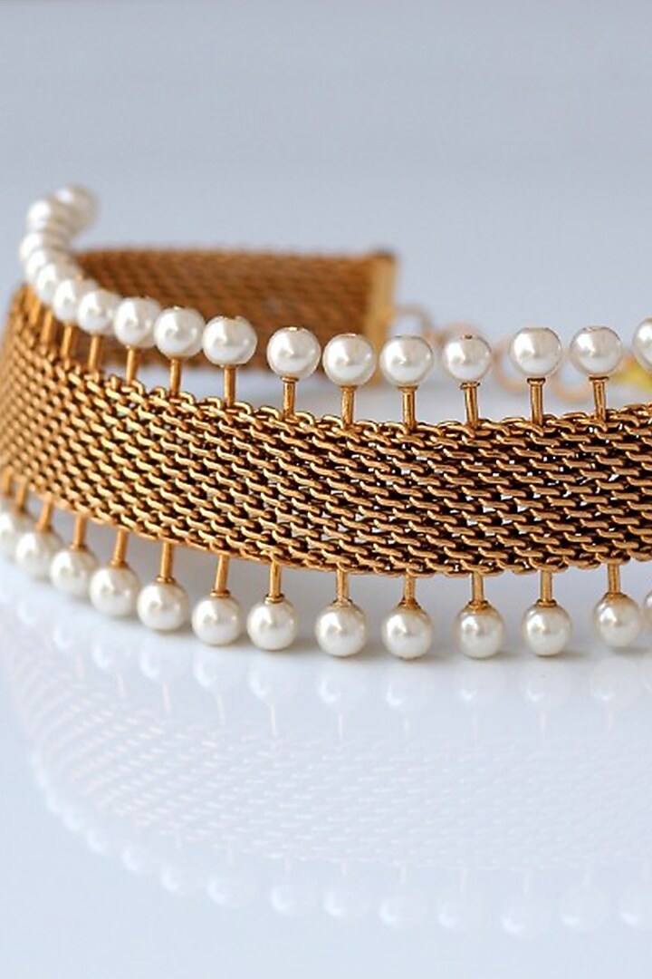 Gold Plated Pearl Mesh Choker Necklace by Suhani Pittie at Pernia's Pop Up Shop