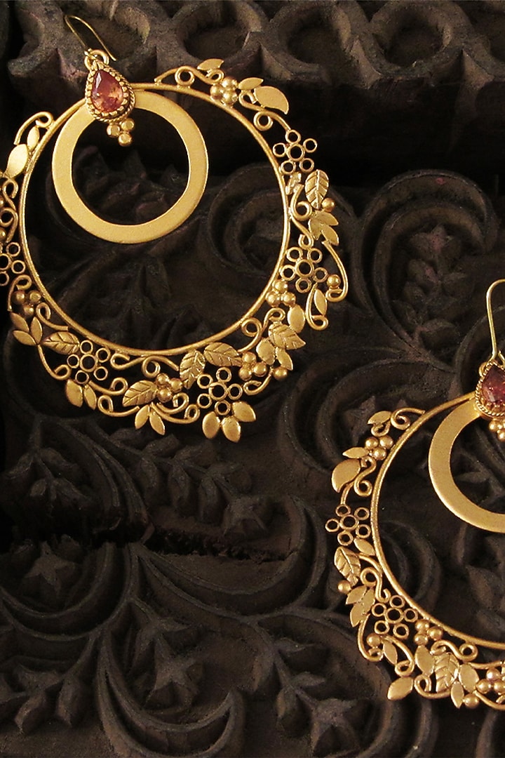 Gold Plated Crystal Chandbali Earrings by Suhani Pittie at Pernia's Pop Up Shop