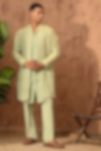 Green Chanderi Mirror Work Double-Layered Kurta Set by Sulakshna Jasra at Pernia's Pop Up Shop