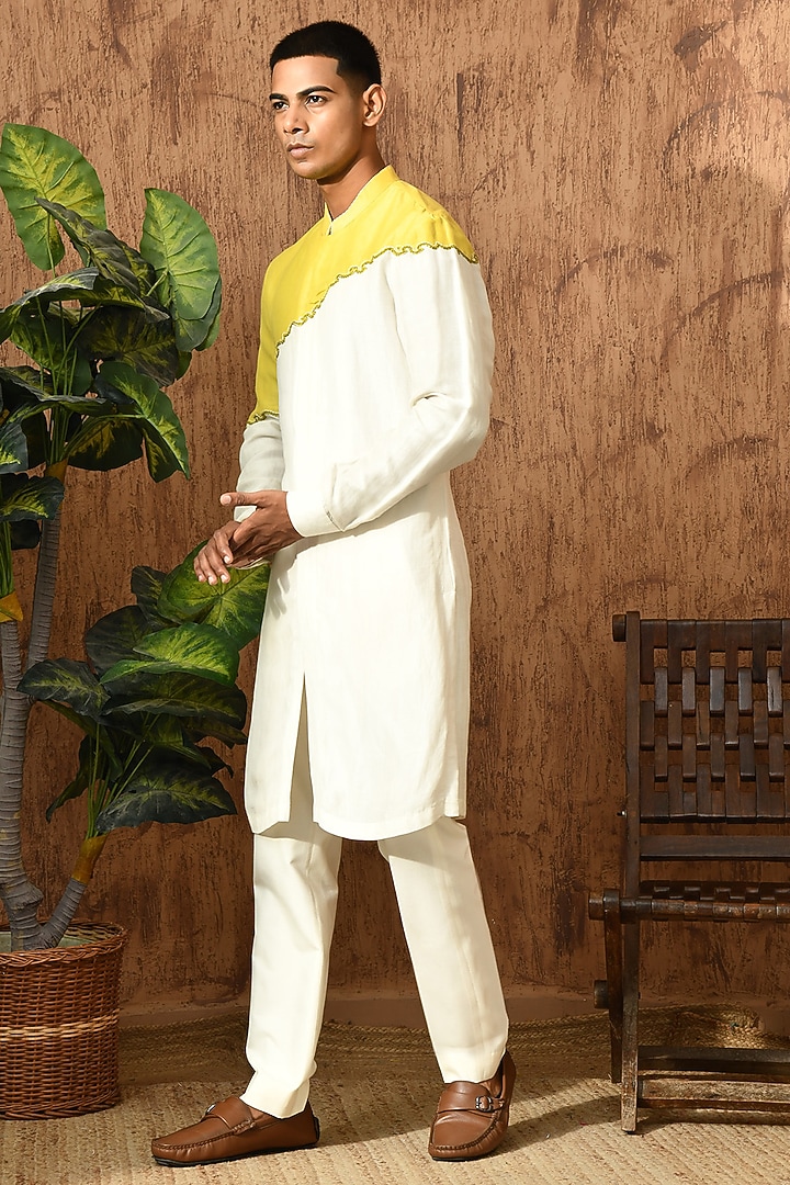 Green Linen Satin French Knot Embroidered Kurta Set by Sulakshna Jasra at Pernia's Pop Up Shop