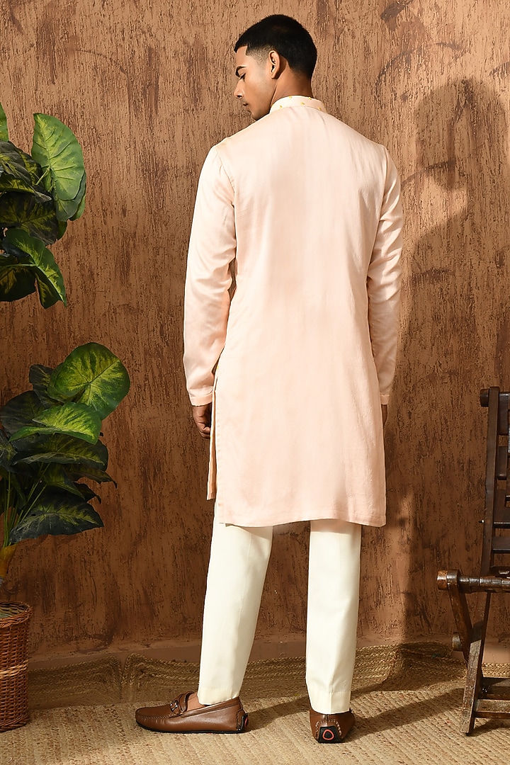 Peach Chanderi Mirror Work Kurta Set by Sulakshna Jasra at Pernia's Pop Up Shop