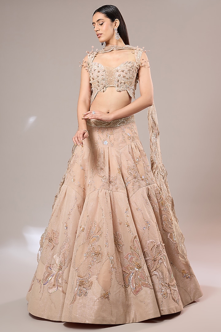 Pink Net 3D Embellished Bridal Lehenga Set by Sulakshana Monga Couture at Pernia's Pop Up Shop