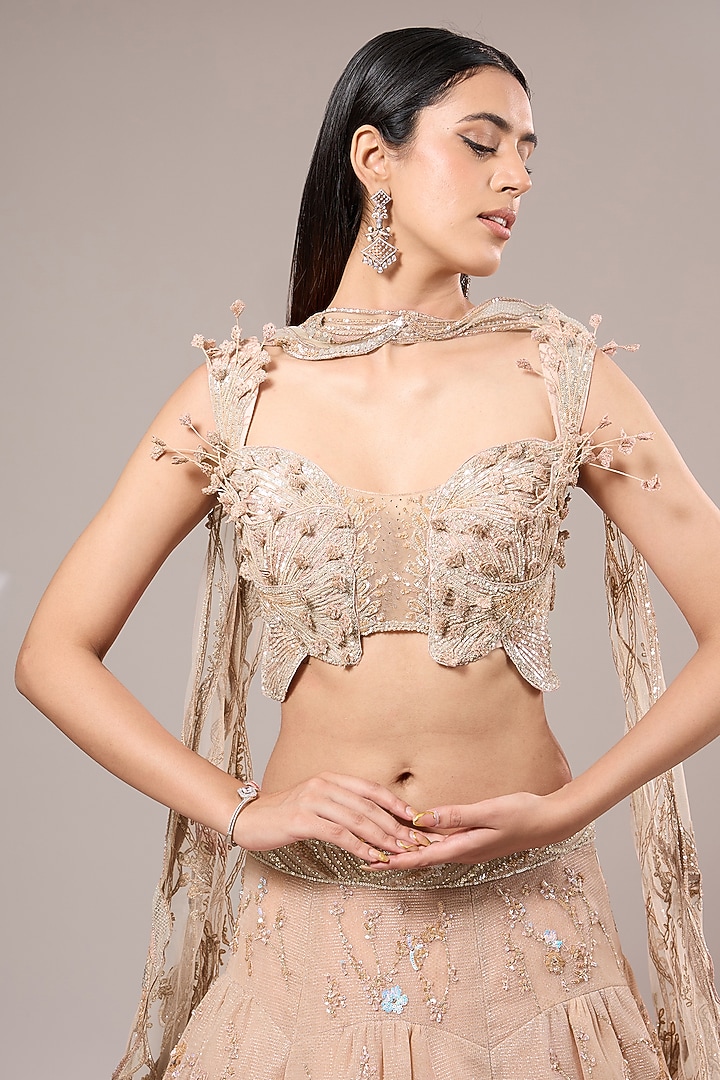 Pink Net 3D Embellished Bridal Lehenga Set by Sulakshana Monga Couture at Pernia's Pop Up Shop