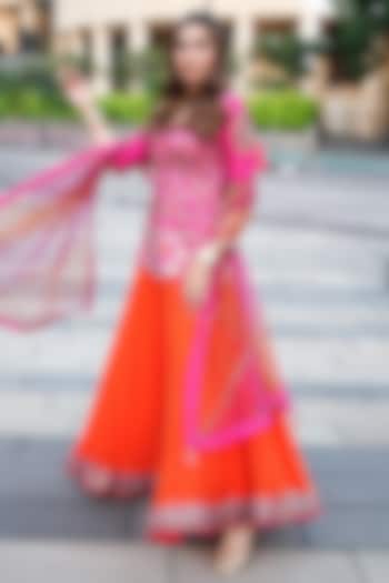 Pink & Orange Embroidered Bridal Sharara Set by Moledro at Pernia's Pop Up Shop