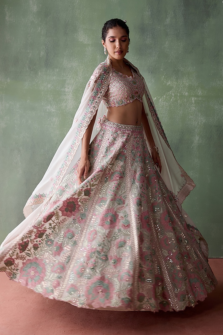 White Organza Gota & Resham Embroidered Wedding Lehenga Set by Suhino at Pernia's Pop Up Shop