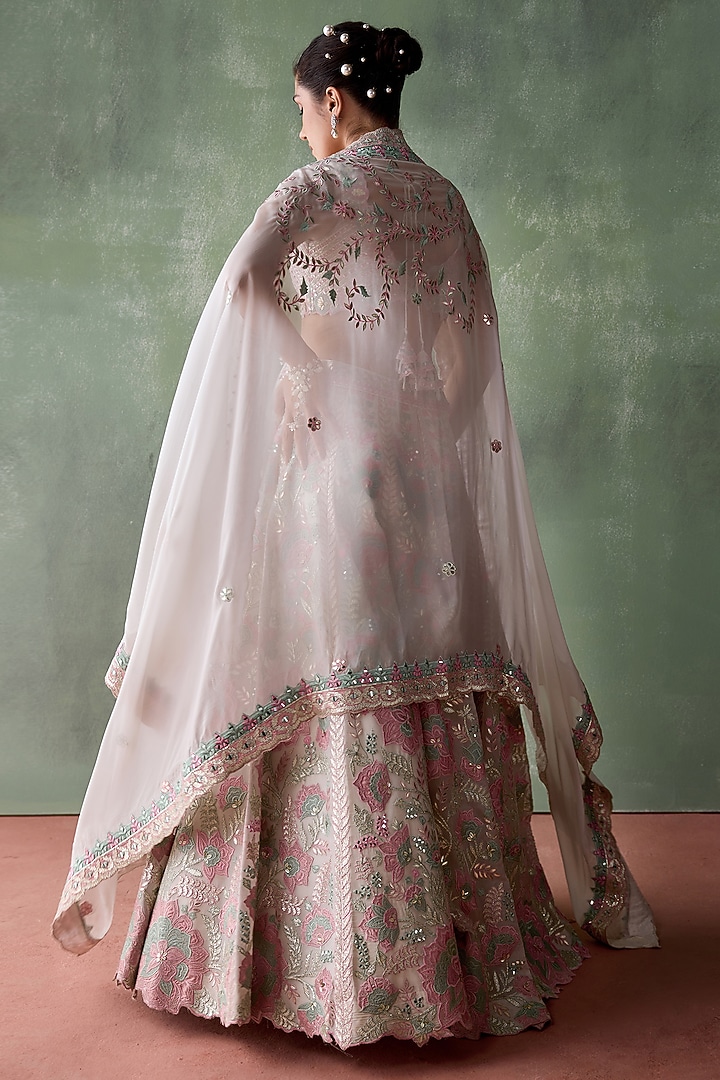 White Organza Gota & Resham Embroidered Wedding Lehenga Set by Suhino at Pernia's Pop Up Shop