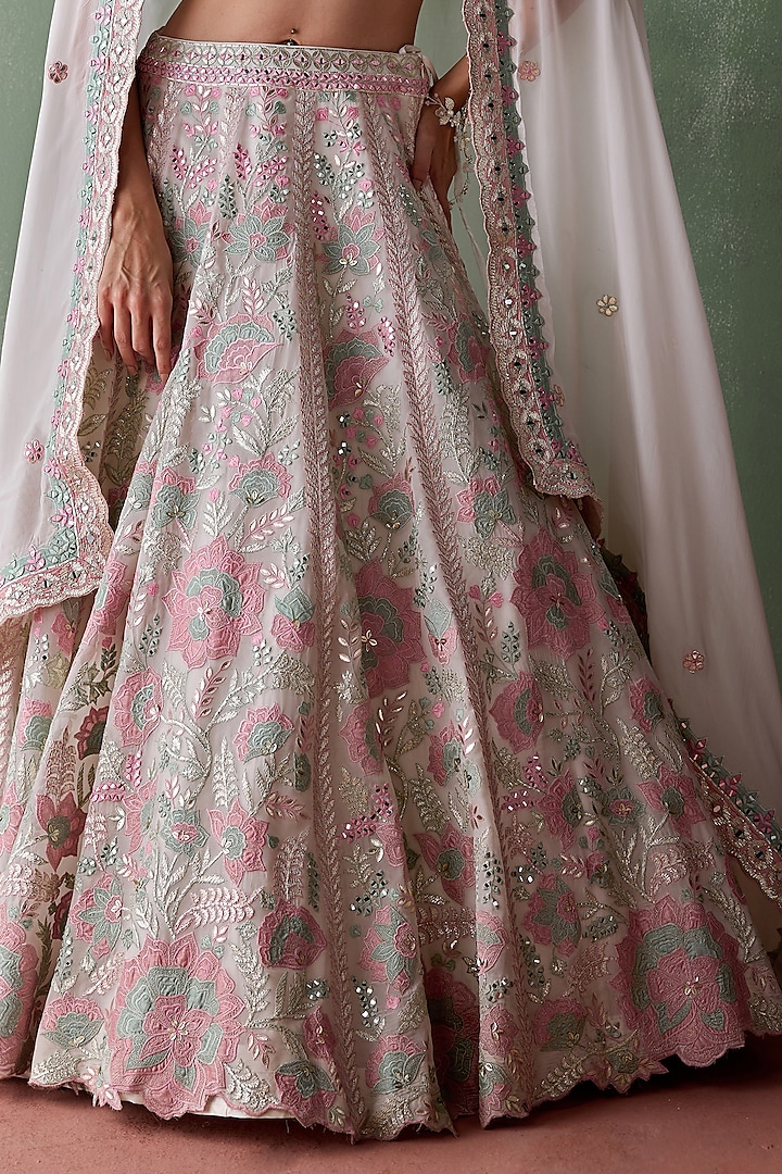 White Organza Gota & Resham Embroidered Wedding Lehenga Set by Suhino at Pernia's Pop Up Shop