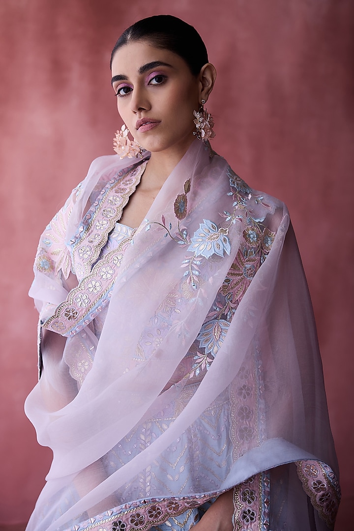 Powder Blue Slub Silk Gota & Mirror Embroidered Wedding Lehenga Set by Suhino at Pernia's Pop Up Shop