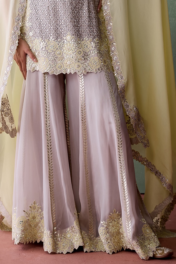 Grey Organza Resham & Mirror Embroidered Wedding Sharara Set by Suhino at Pernia's Pop Up Shop