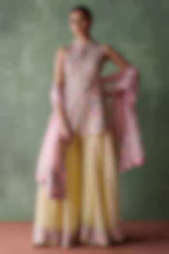 Yellow Organza Resham & Mirror Embroidered Wedding Sharara Set by Suhino at Pernia's Pop Up Shop