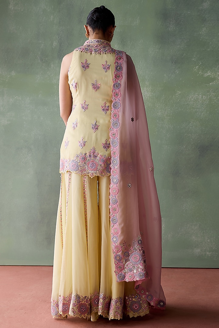 Yellow Organza Resham & Mirror Embroidered Wedding Sharara Set by Suhino at Pernia's Pop Up Shop