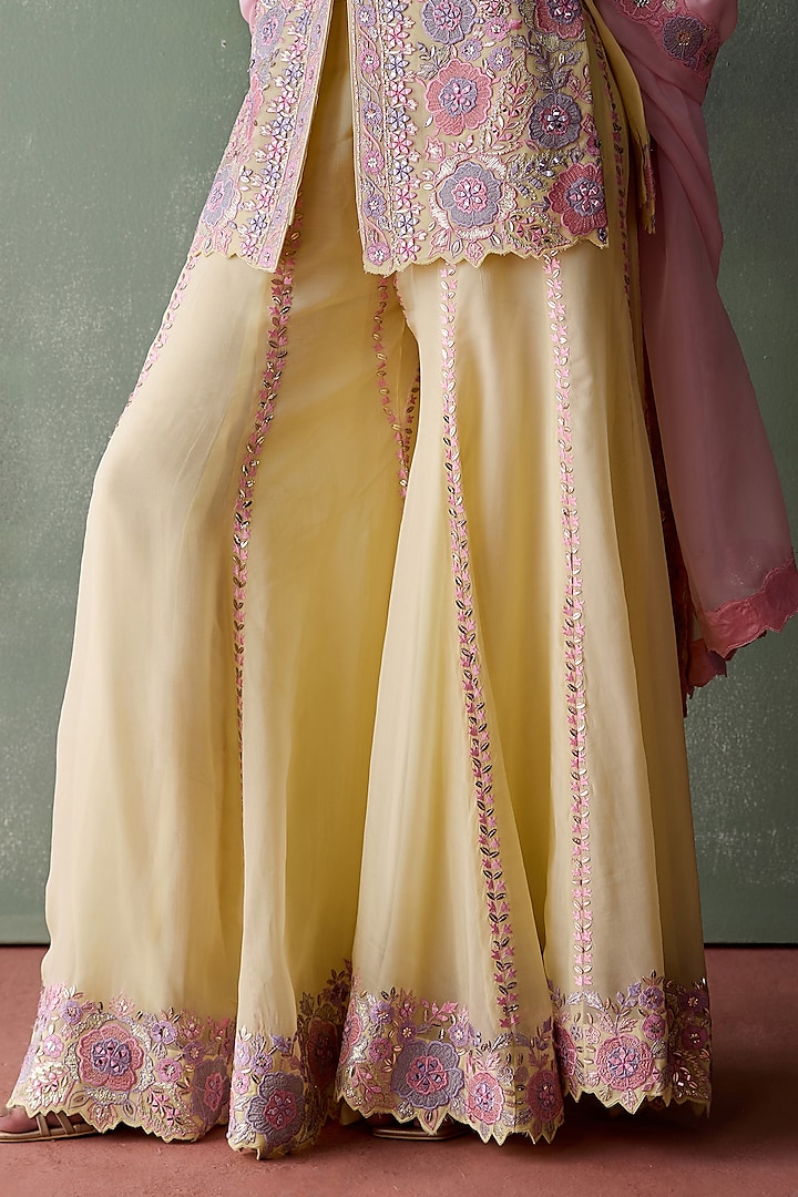 Yellow Organza Resham & Mirror Embroidered Wedding Sharara Set by Suhino at Pernia's Pop Up Shop