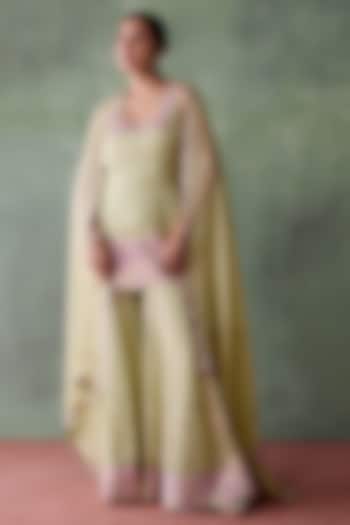 Green Organza Resham & Mirror Embroidered Wedding Sharara Set by Suhino at Pernia's Pop Up Shop