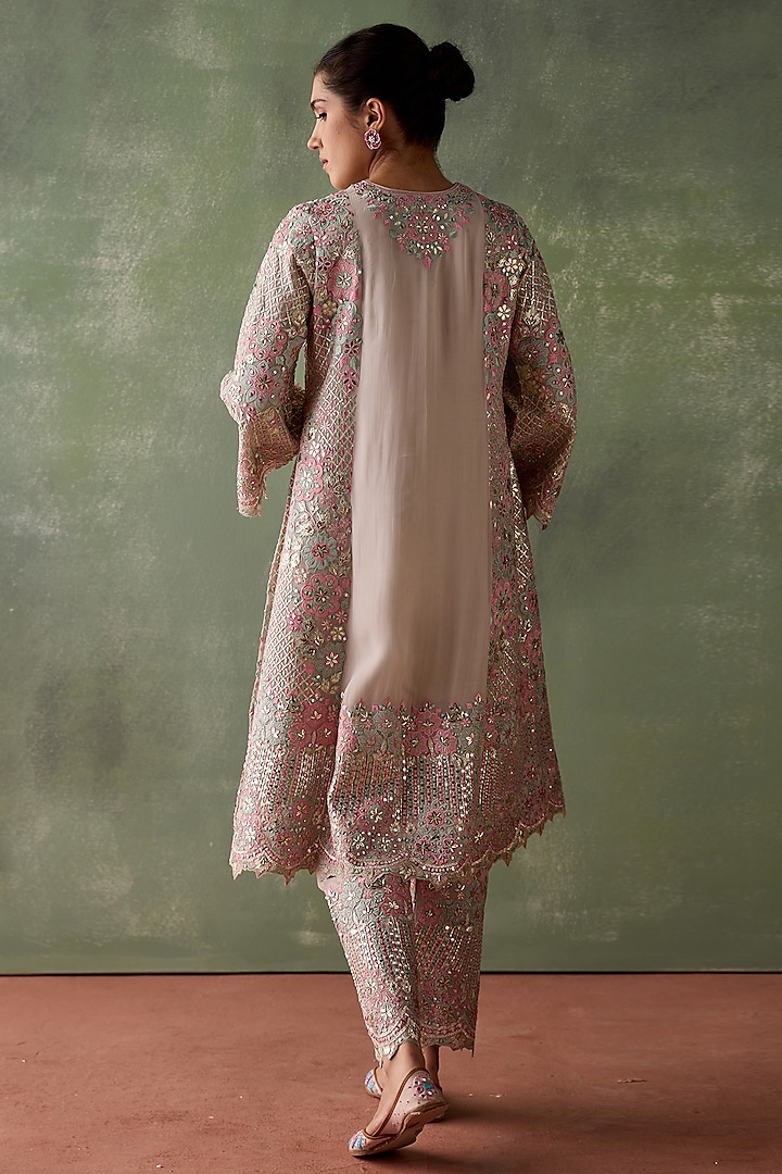 Grey Organza Resham & Mirror Embroidered Kurta Set by Suhino at Pernia's Pop Up Shop