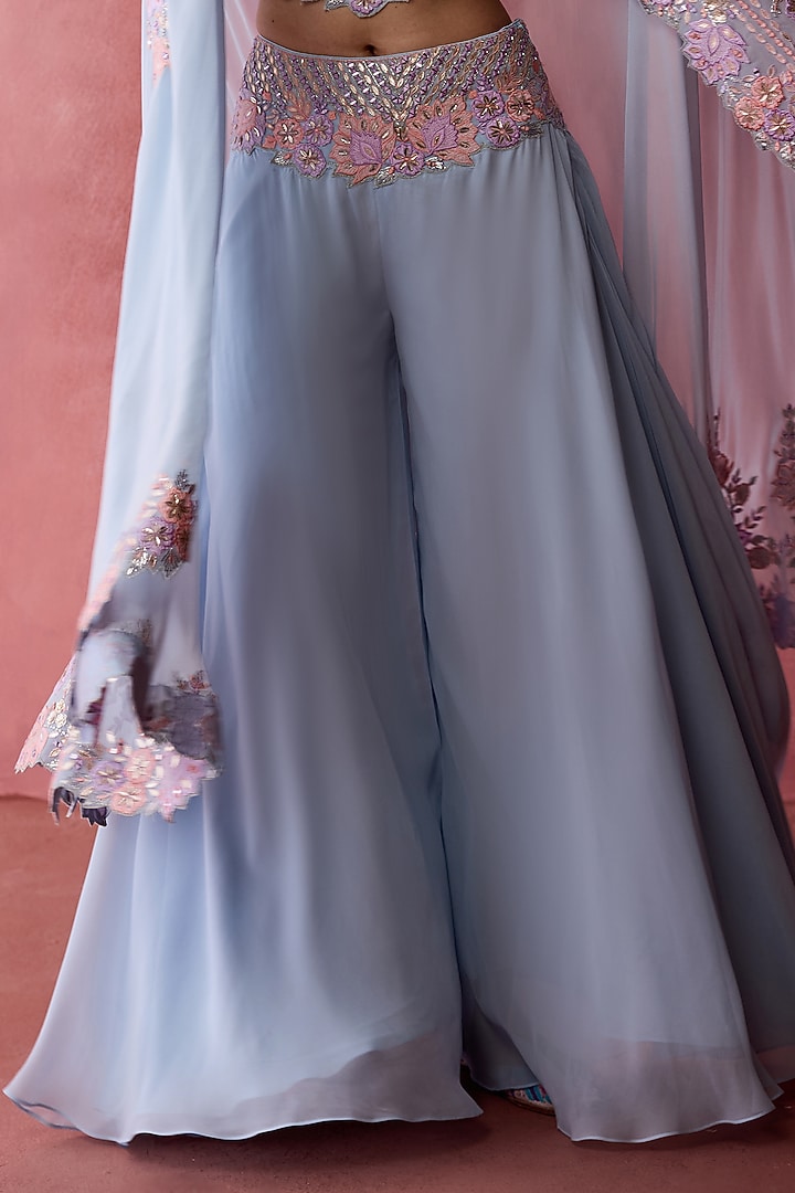 Powder Blue Georgette Resham Embroidered Cape Set by Suhino at Pernia's Pop Up Shop