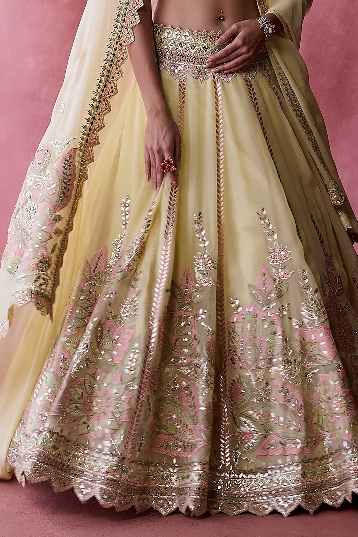 Yellow Organza Gota & Resham Embroidered Wedding Lehenga Set by Suhino at Pernia's Pop Up Shop