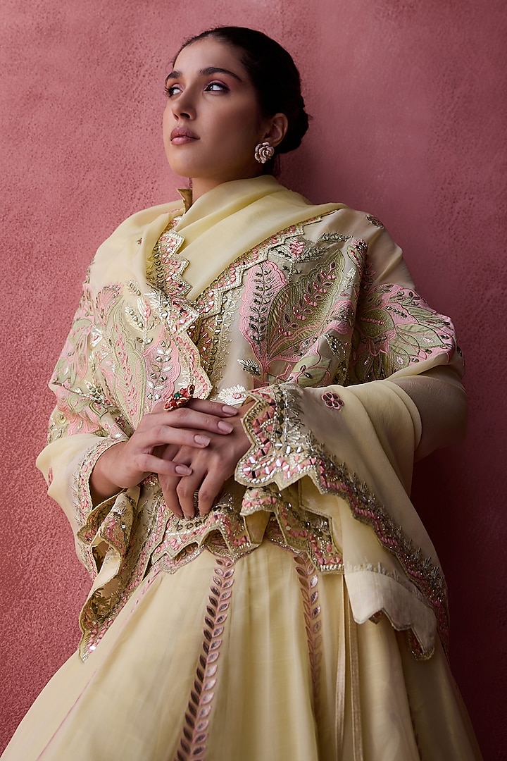 Yellow Organza Gota & Resham Embroidered Wedding Lehenga Set by Suhino at Pernia's Pop Up Shop