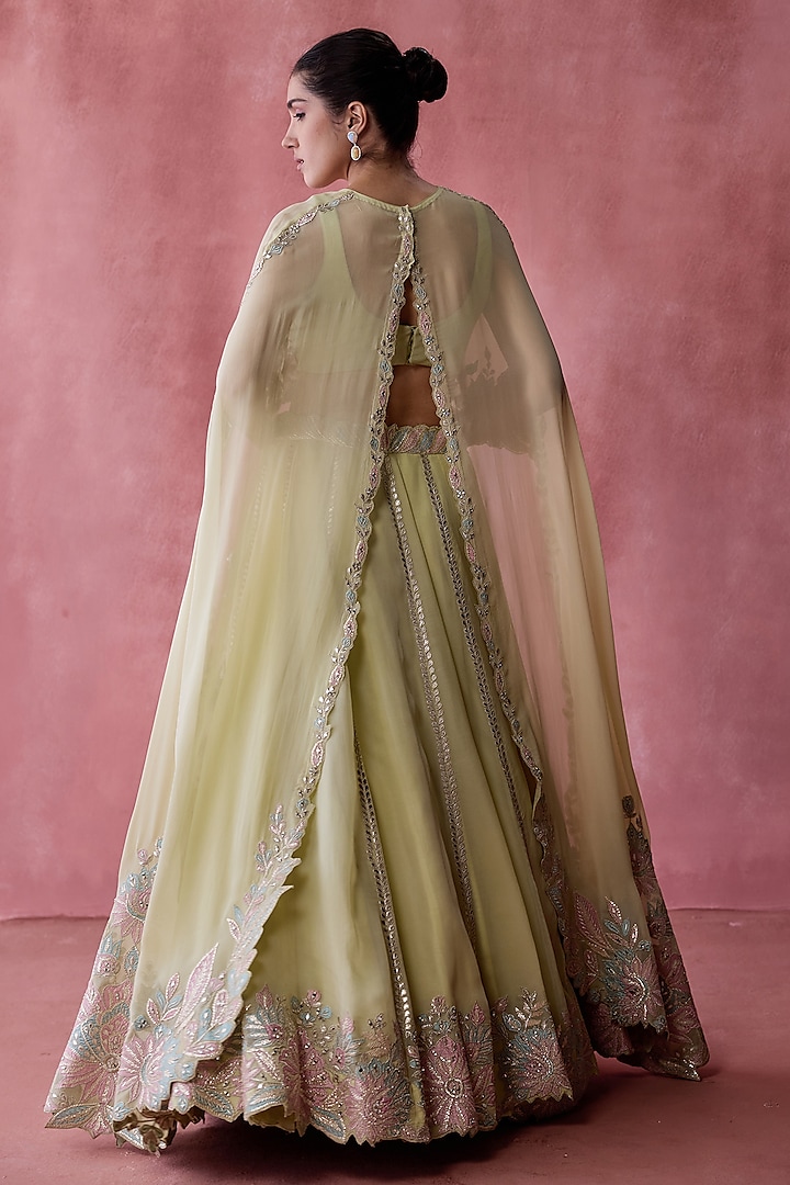 Green Organza Mirror Embroidered Jacket Wedding Lehenga Set by Suhino at Pernia's Pop Up Shop